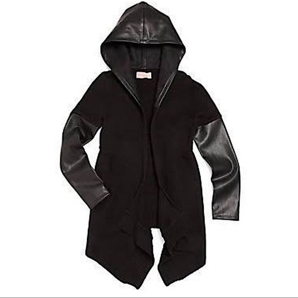 Blank NYC Longline faux leather vegan knit hoodie
